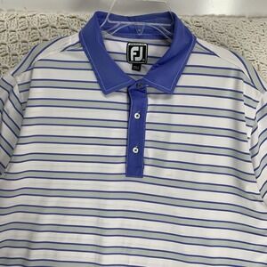 FootJoy Golf Polo Shirt Men XL Performance Stretch White/blue Striped Collared‎